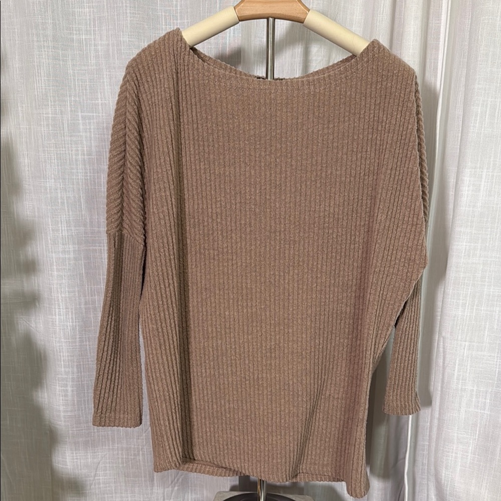 Amaryllis Brown Ribbed Crew Neck Sweater